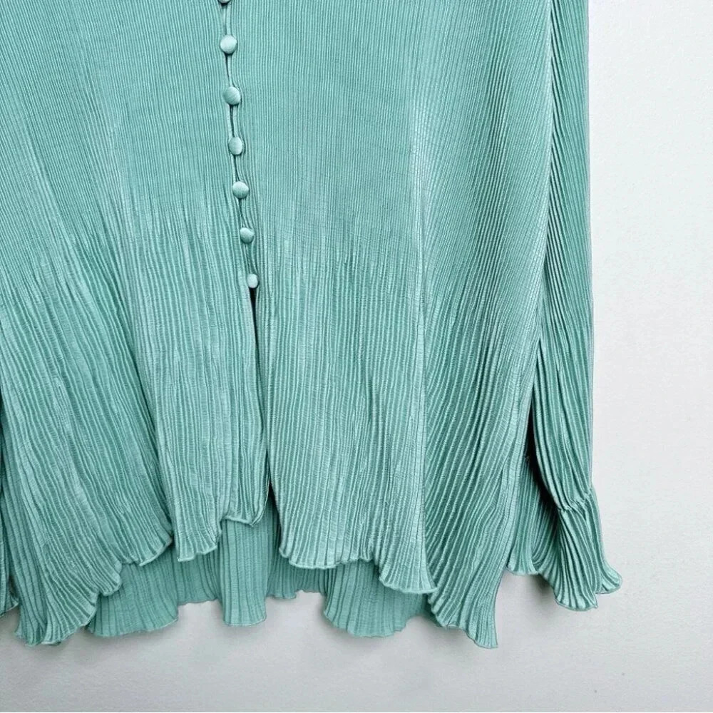 Zara Womens Size Small Pleated Green Button Blouse - Picture 6 of 14